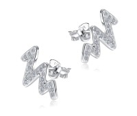 Sharp Wavy Line With CZ Stone Silver Ear Stud STS-5492